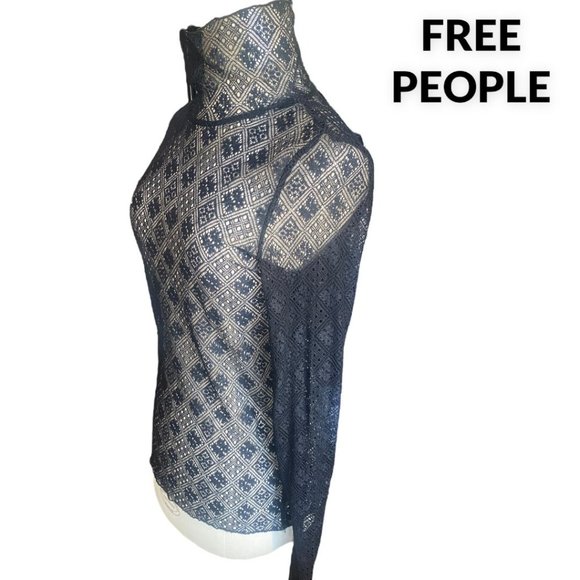 FREE PEOPLE BLACK LACE MESH TOP (SZ L) (EUC) - Picture 4 of 6